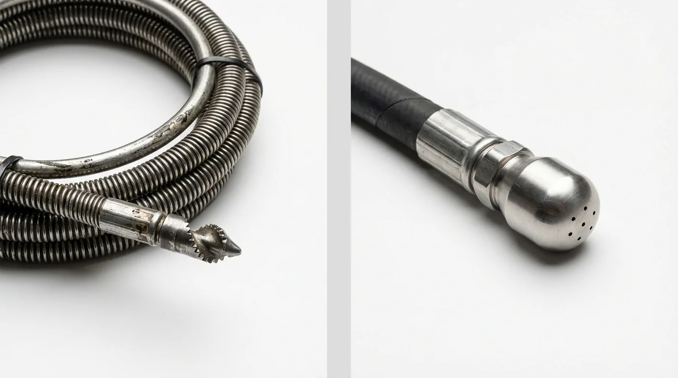 Drain snake cable and hydro jetting nozzle used for drain cleaning in Menahga, MN