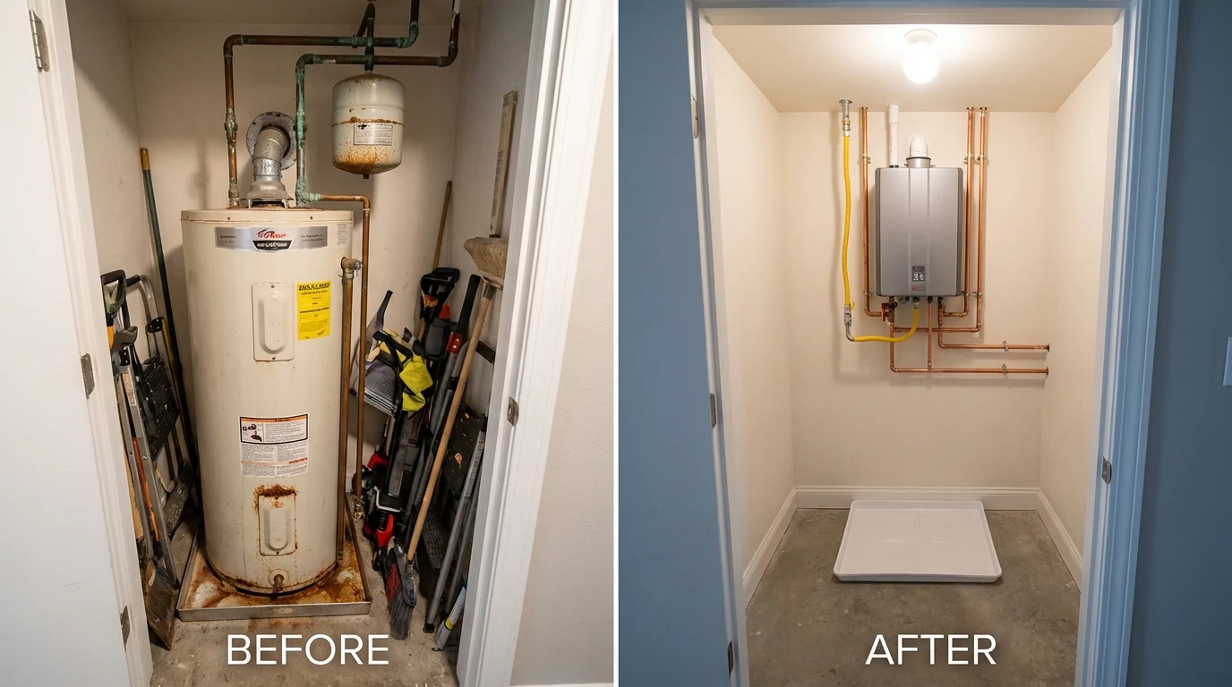 Tank water heater versus wall-mounted tankless unit comparison for Menahga, MN homeowners